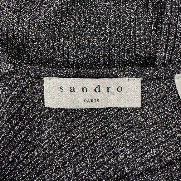 Sandro Metallic Puffed Sleeve Stretch Knit Top Silver Women Small Chic Dressy - Picture 9 of 12